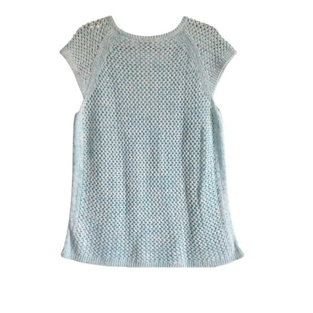 Y2K Talbots 100% Cotton Openwork Round-neck Crocheted Sweater Vest Blue& White - Picture 7 of 16